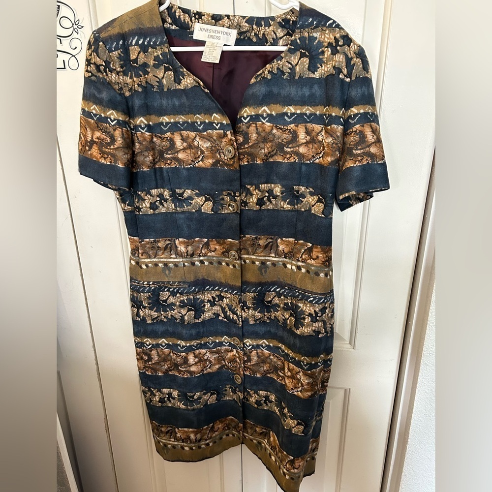 Jones New York Vintage Button down Dress Shoulder pads Size 12
